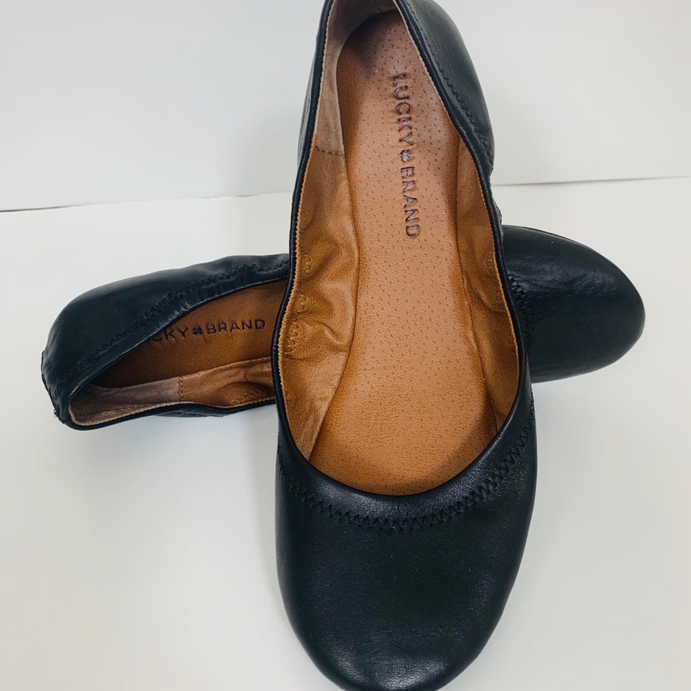 Lucky Brand Emmie Leather Black Flats SZ 10